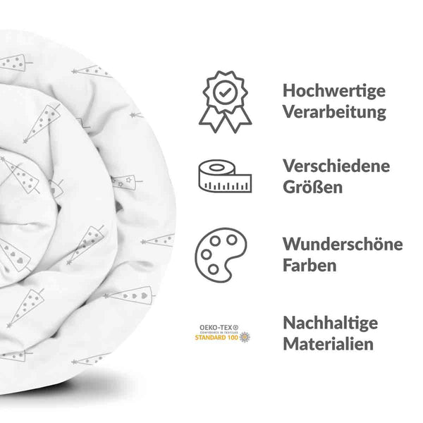 Therapiedecken Bettwäschen Set Weiß mit grauen Tannenbäumen